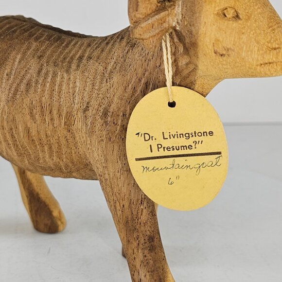 Hand-Carved Wooden Ram Goat Figurine With Dr. Livingstone I Presume Tag - Picture 8 of 8